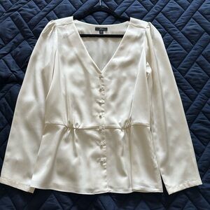 J. Crew Cream V-Neck Button-Down Blouse